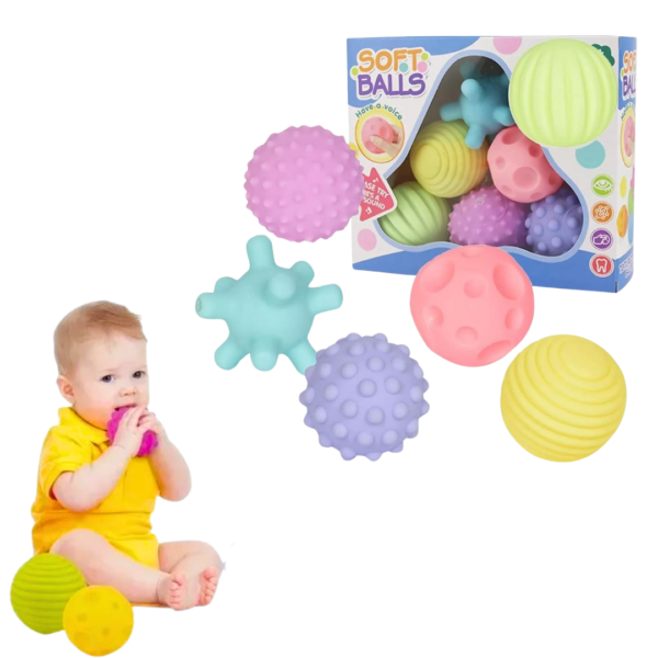 Soft Balls 6 Pelotas Sensoriales Texturizadas Para Bebes Pastel