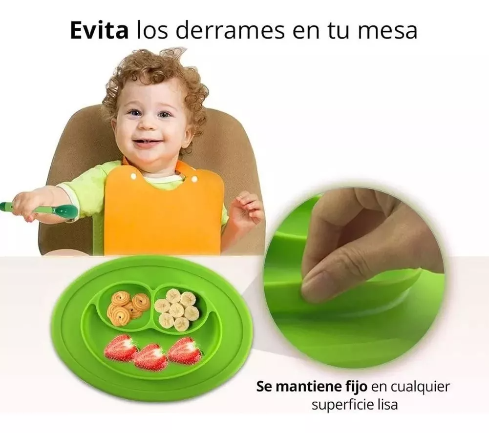 D_NQ_NP_2X_915704-MLC77963150247_072024-F Plato Bebes Antideslizante Silicona Divisiones Carita Feliz - Imagen 3