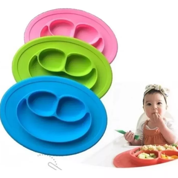 Plato Bebes Antideslizante Silicona Divisiones Carita Feliz
