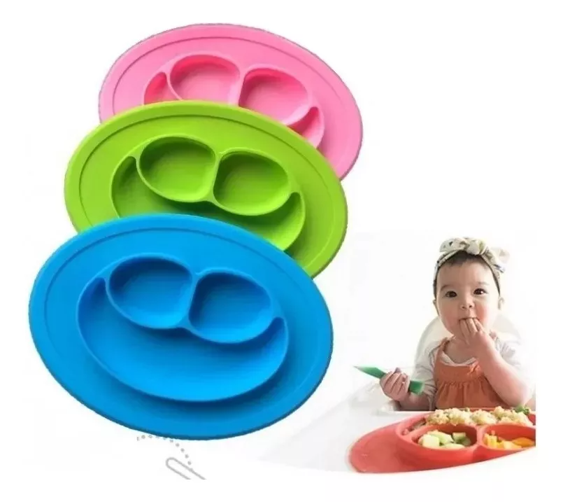 Plato Bebes Antideslizante Silicona Divisiones Carita Feli Plato Bebes Antideslizante Silicona Divisiones Carita Feliz - Imagen 1