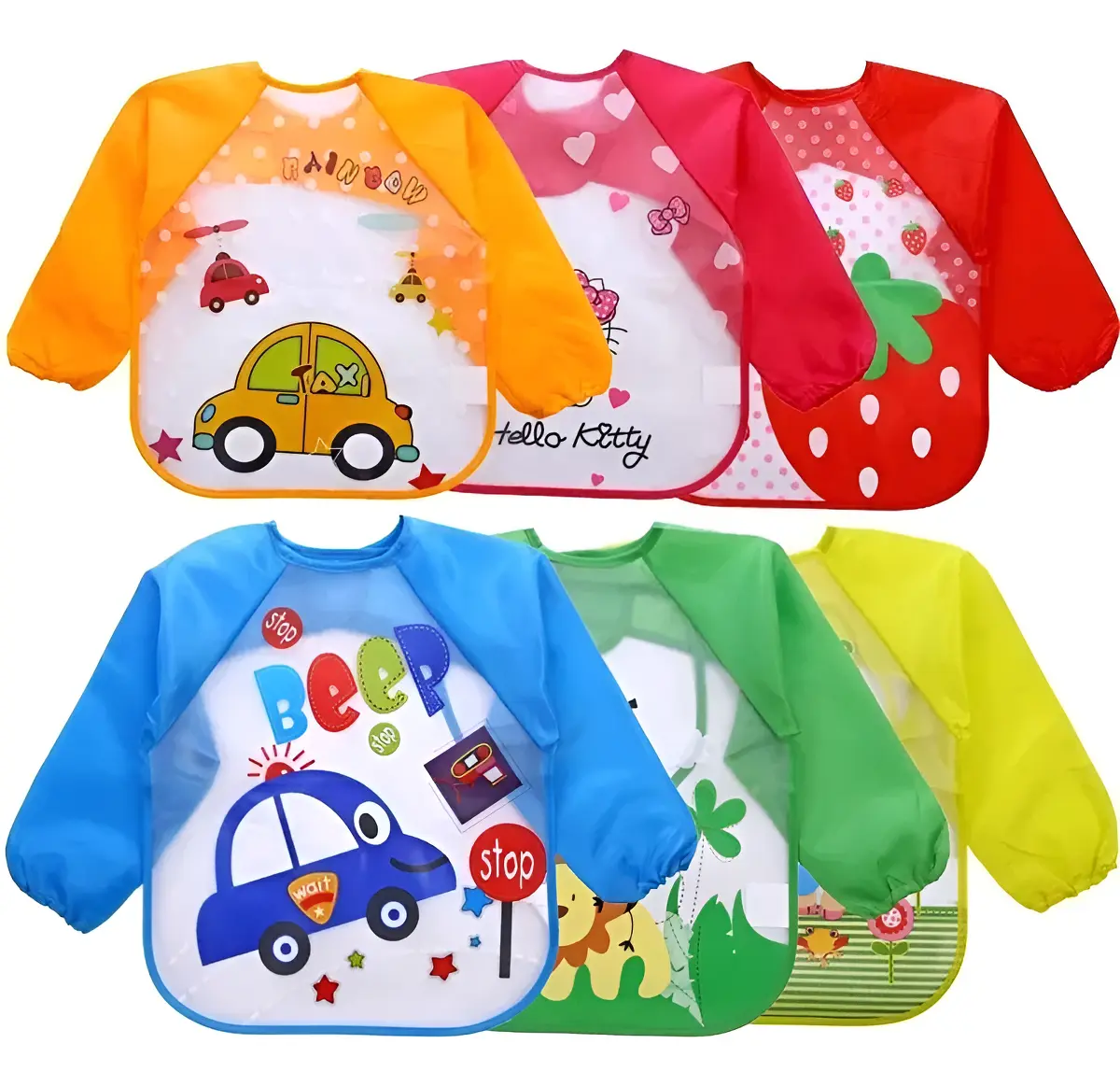 BABEROS 1 6 Unidades De Babero Manga Larga Impermeable (Niño O Niña) - Imagen 1